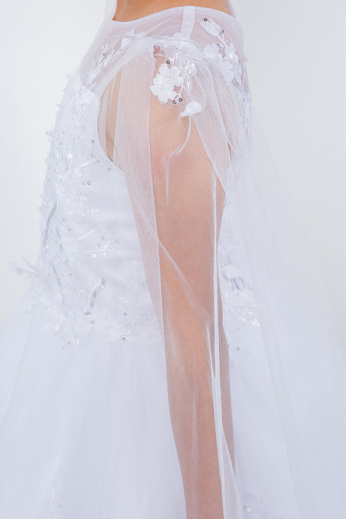 Girls Illusion Top 3D Flowers Sheer Sleeve Flower Girl Dress 2-16